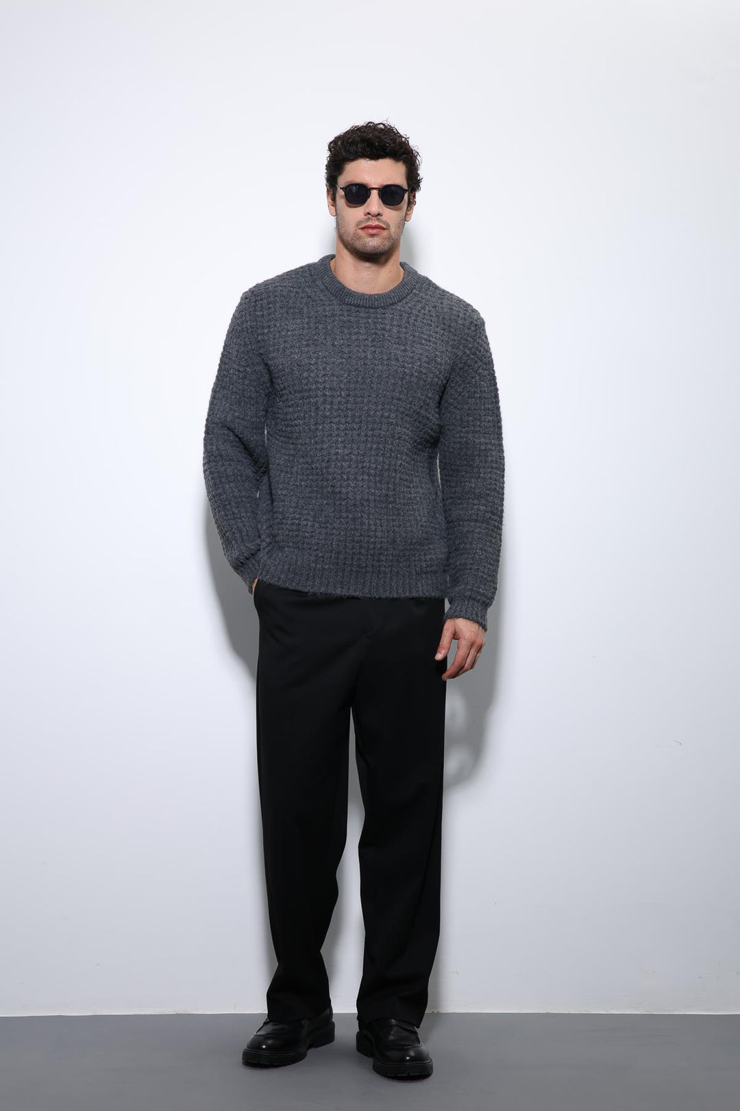 ANT Antioch Anthracite Knitted Texture Men's Sweater - Boryslav