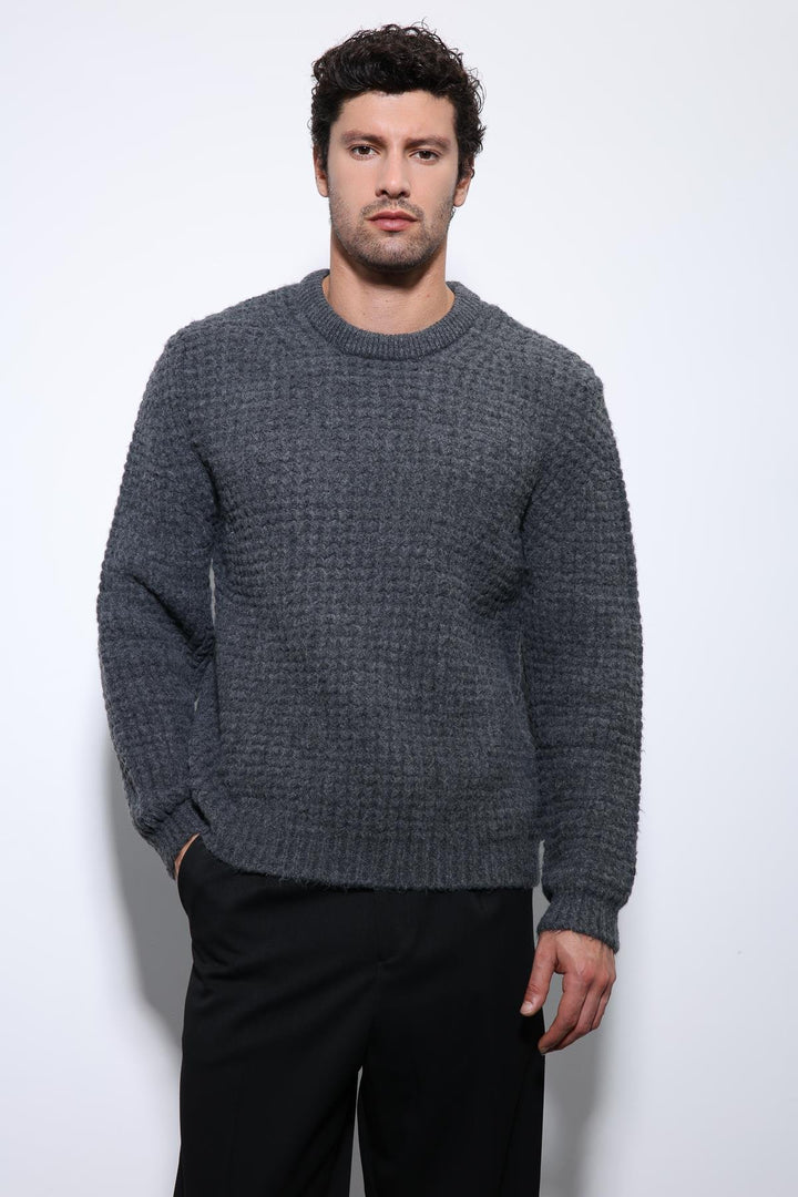 ANT Antioch Anthracite Knitted Texture Men's Sweater - Boryslav