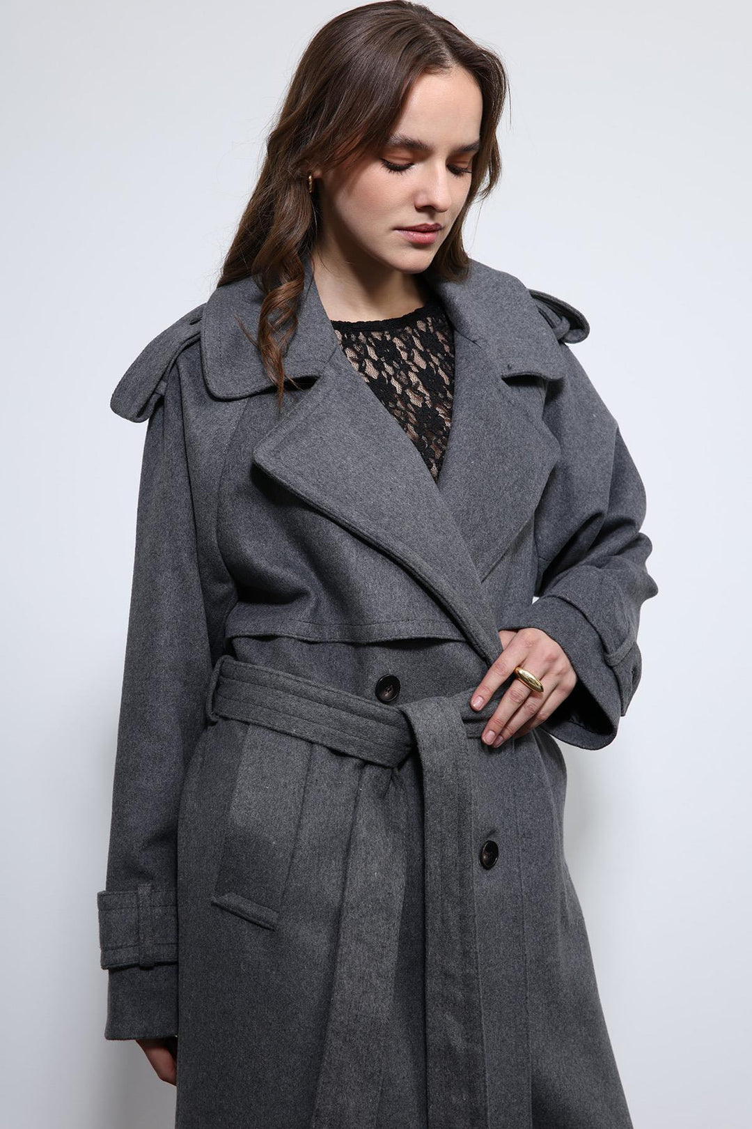 ANT Antioch Anthracite Oversized Belted Coat - Metairie