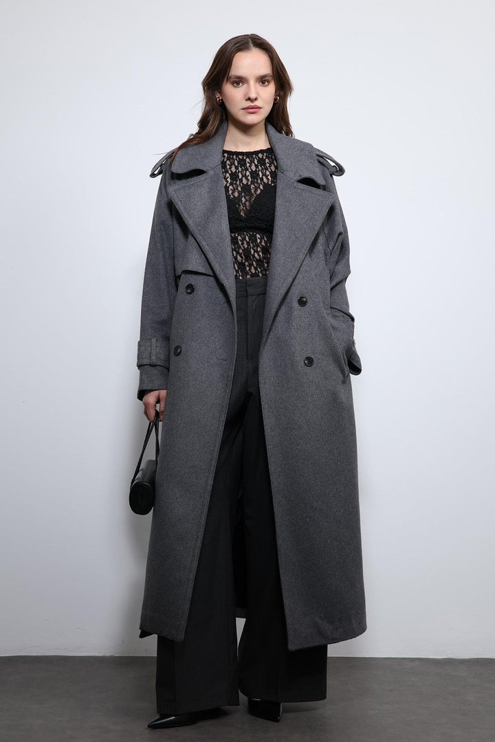 ANT Antioch Anthracite Oversized Belted Coat - Metairie