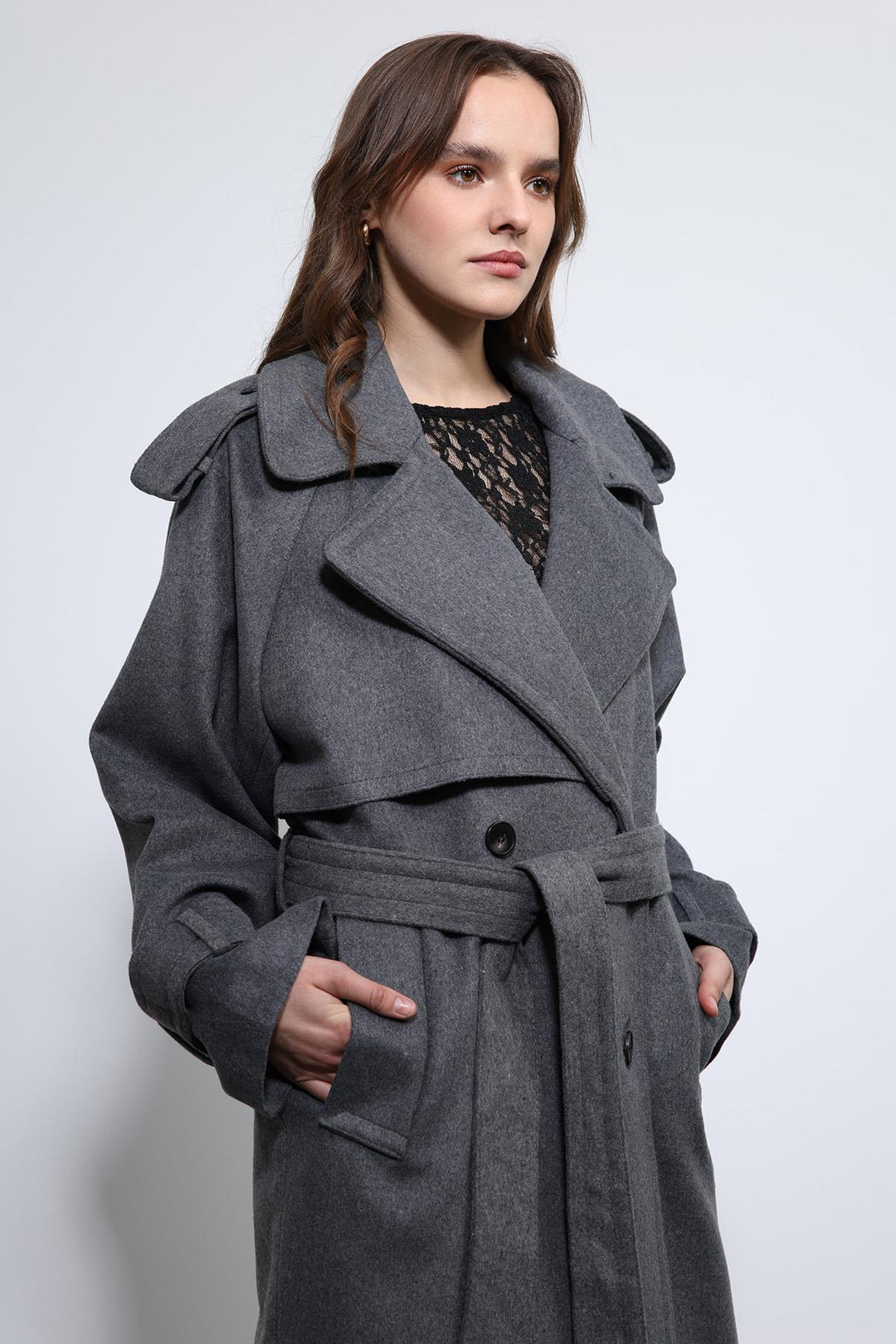 ANT Antioch Anthracite Oversized Belted Coat - Metairie