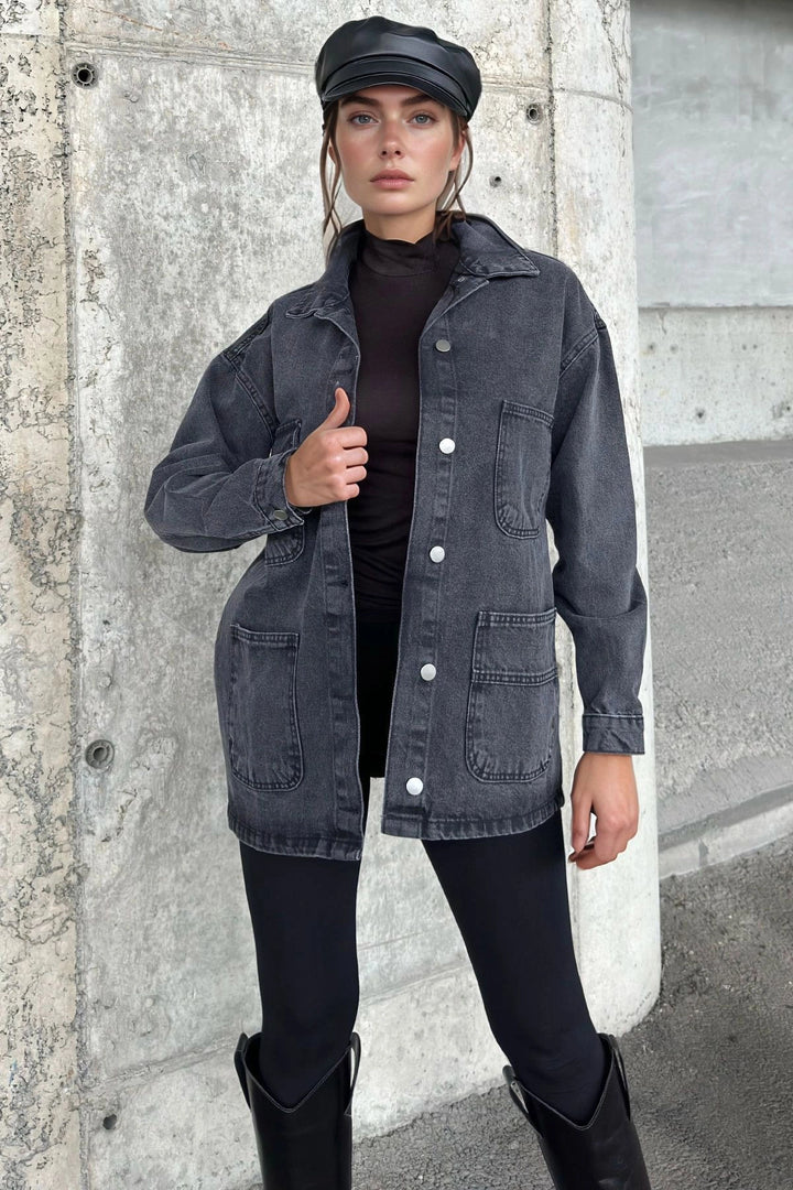 Anthracite Comfort Fit Oversize Denim Jacket BCBSK-25700-KT0000 - Ixtlahuacán de los Membrillos