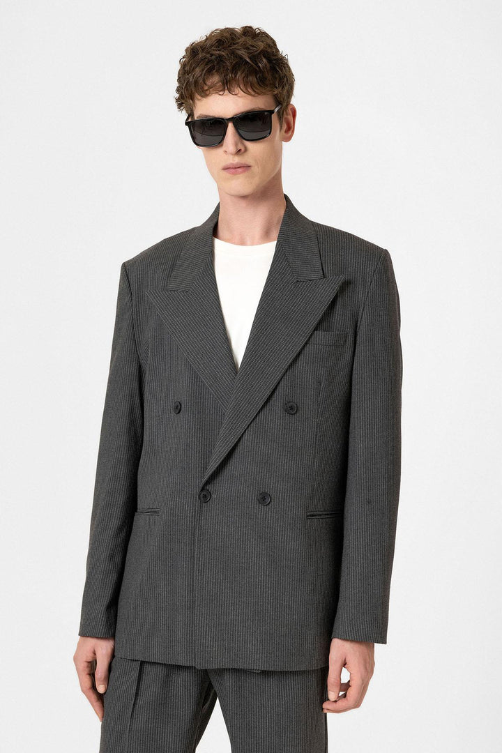 ANT Antioch Anthracite Comfortable Pinstriped Men's Blazer Jacket - Auburn