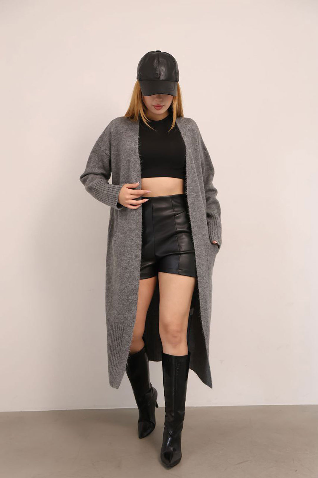 Anthracite Casual Soft Textured Knit Cardigan BCES-252009 - Roquetas de Mar
