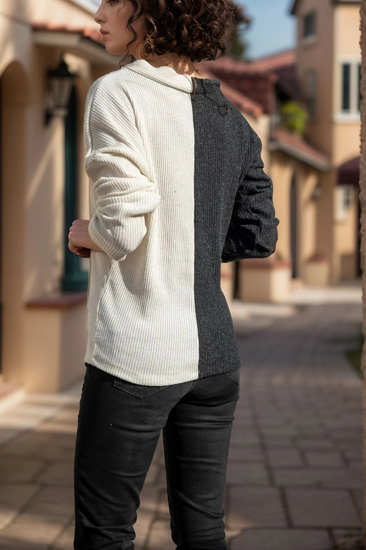 Anthracite Mink V-Neck Color Block Sweater BCBSK-25700-2778 - Heroica Caborca