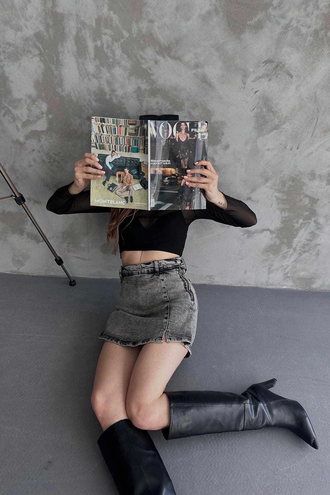 Anthracite Slit Detailed Denim Shorts Skirt BCDF-243309 - Mission