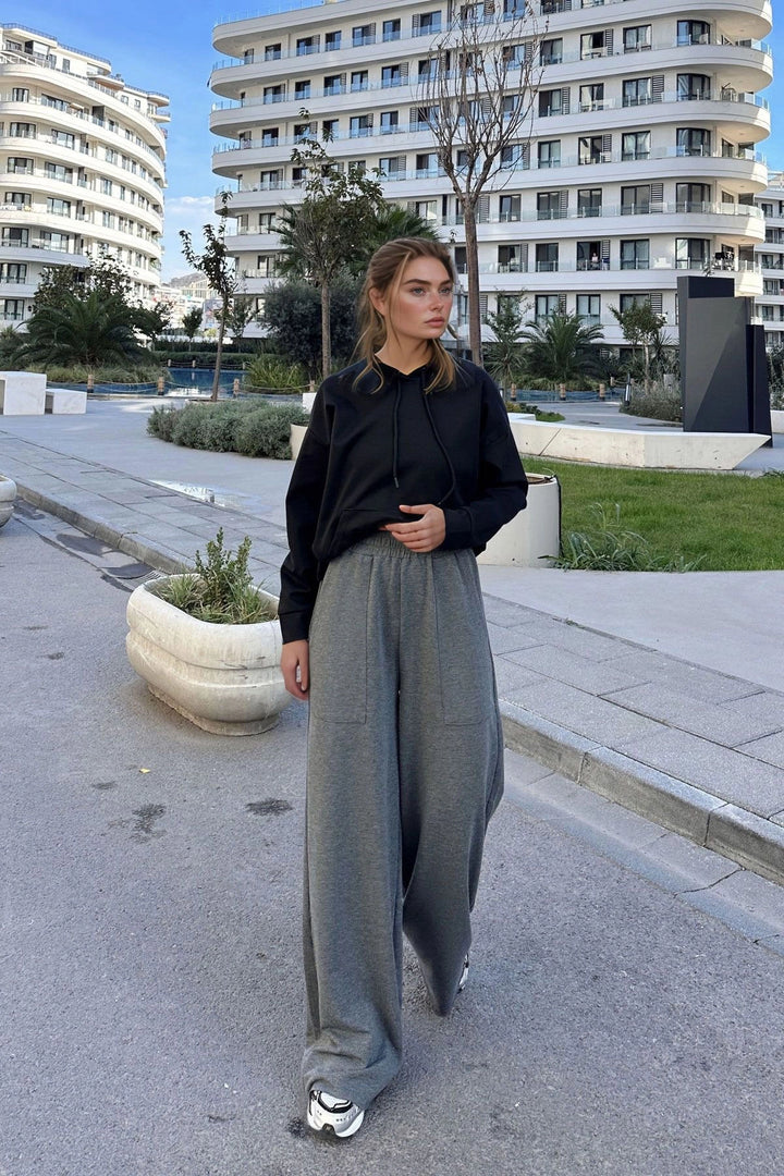 Anthracite High Waist Elastic Waist Pants BCBSK-25700-3465 - Pejë