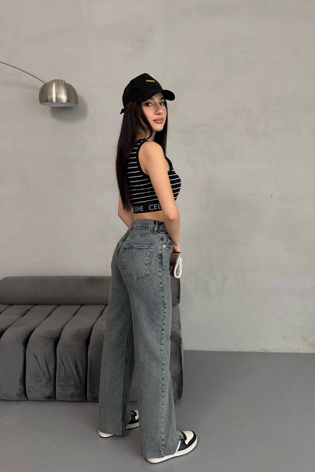 Anthracite High Waisted Laser Cut Palazzo Jeans BCNW-251424 - Coachella