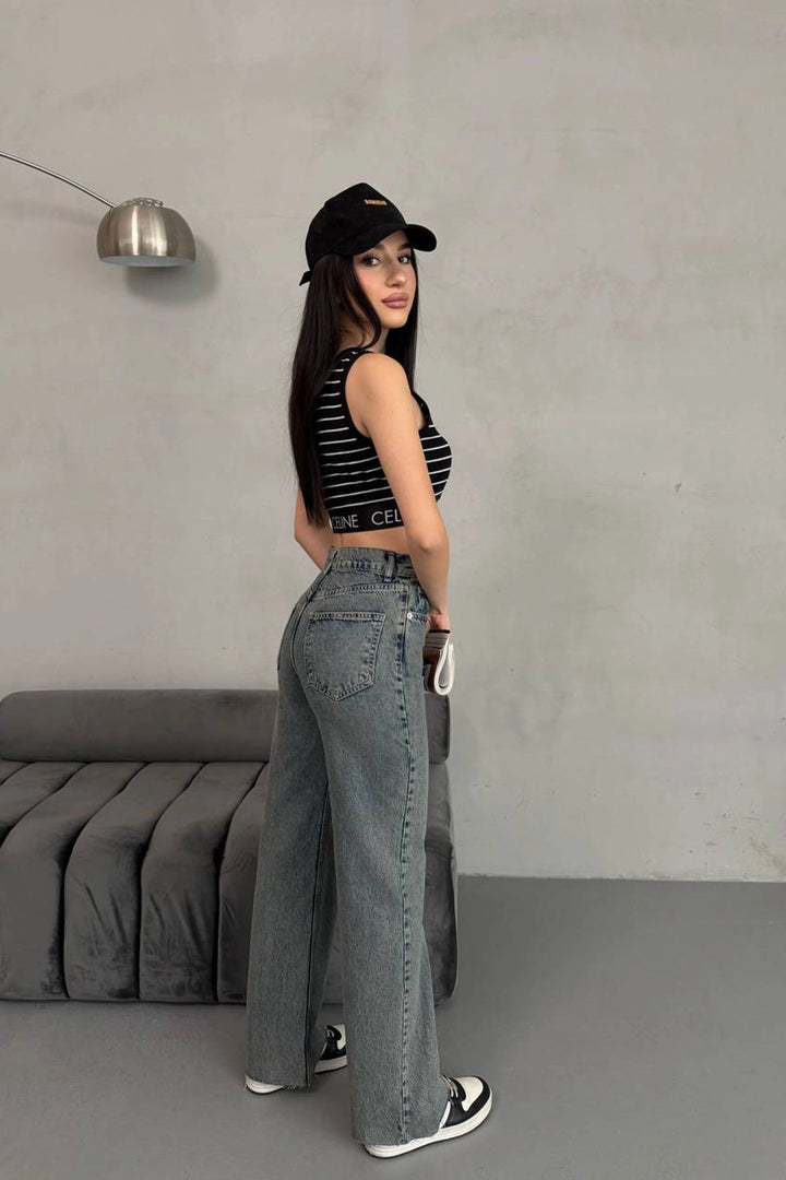 Anthracite High Waisted Laser Cut Palazzo Jeans BCNW-251424 - Coachella