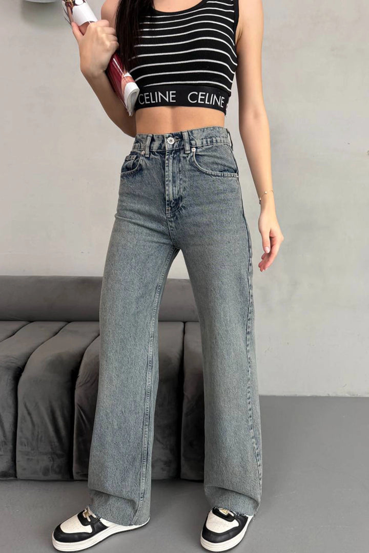Anthracite High Waisted Laser Cut Palazzo Jeans BCNW-251424 - Coachella