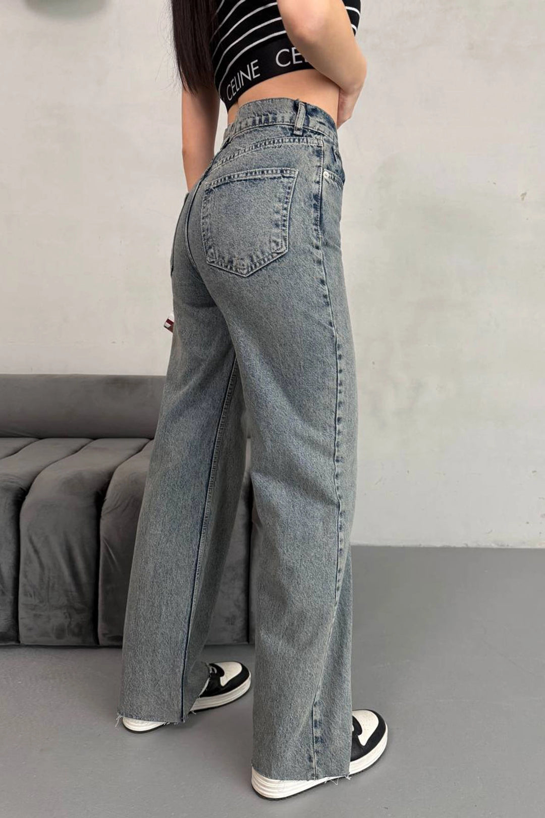 Anthracite High Waisted Laser Cut Palazzo Jeans BCNW-251424 - Coachella