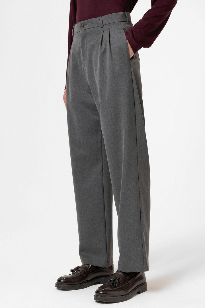 ANT Antioch Anthracite High Waist Pleated Comfort Fit Men's Trousers - Suhl