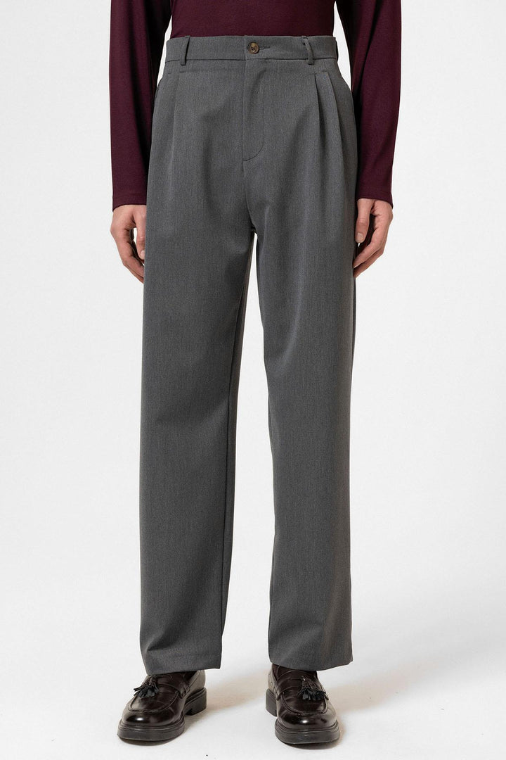 ANT Antioch Anthracite High Waist Pleated Comfort Fit Men's Trousers - Suhl