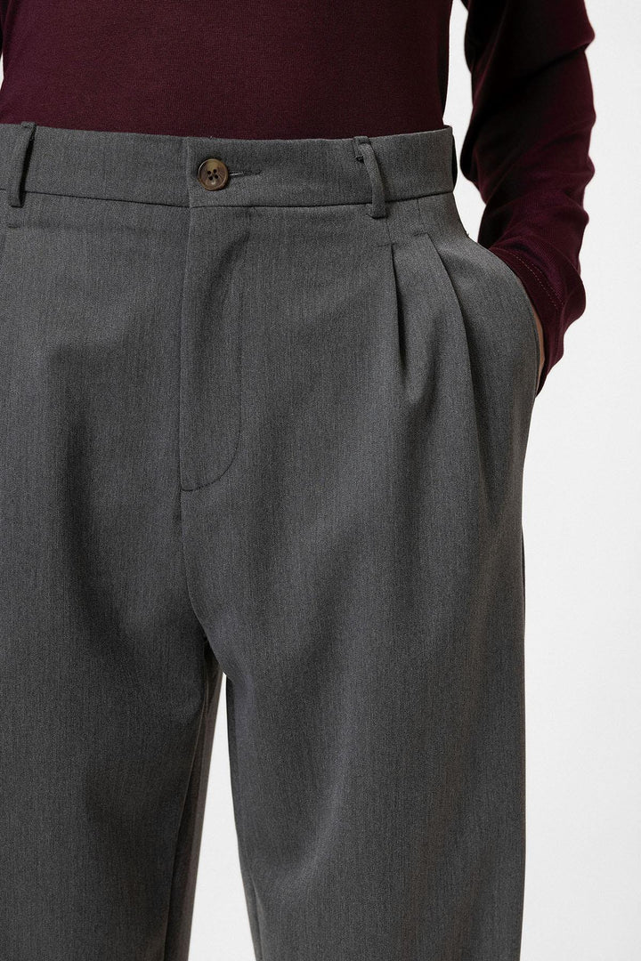 ANT Antioch Anthracite High Waist Pleated Comfort Fit Men's Trousers - Suhl