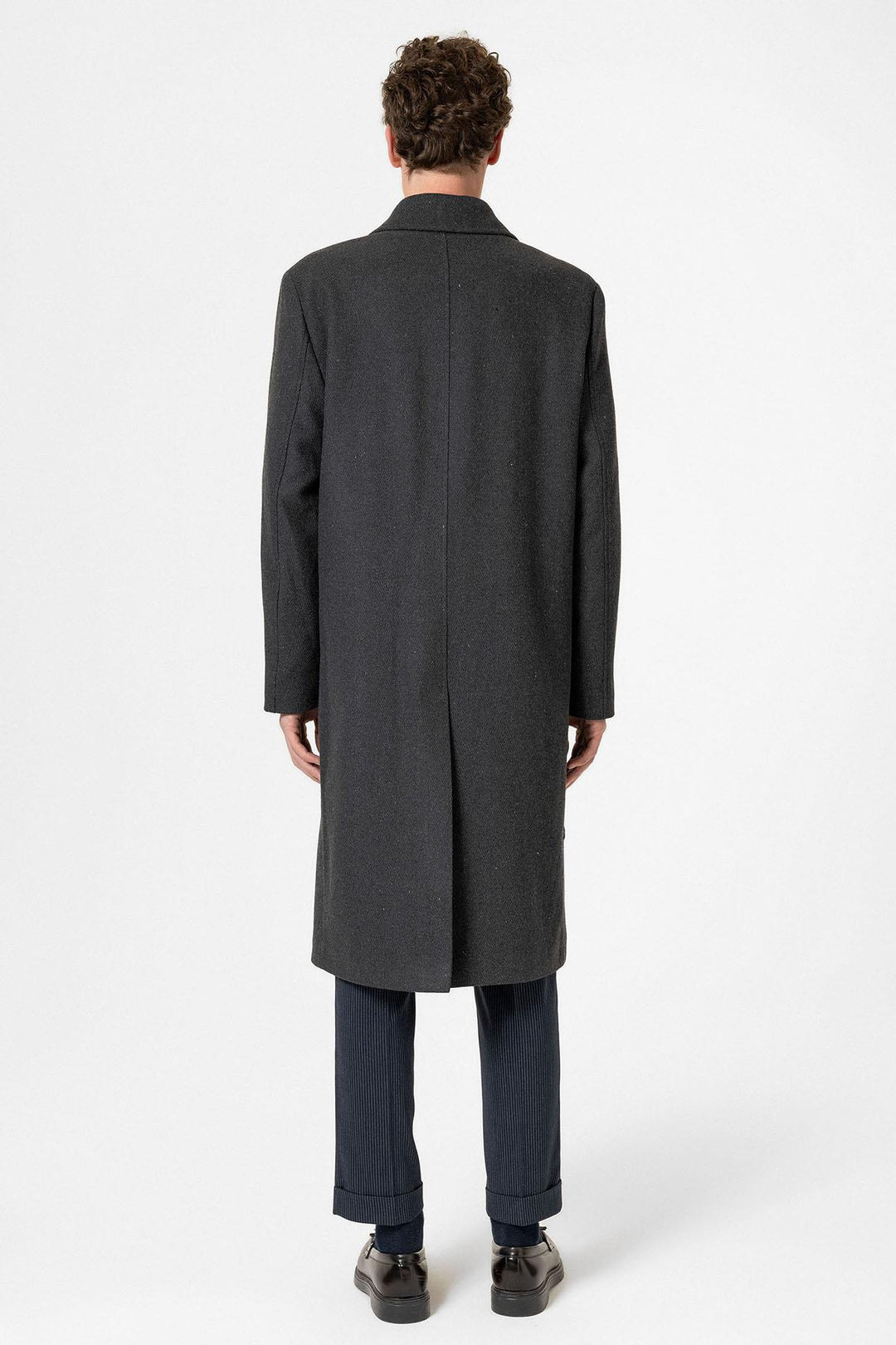 ANT Antioch Anthracite Wool Blend Herringbone Double-Breasted Men's Coat - La Ciotat