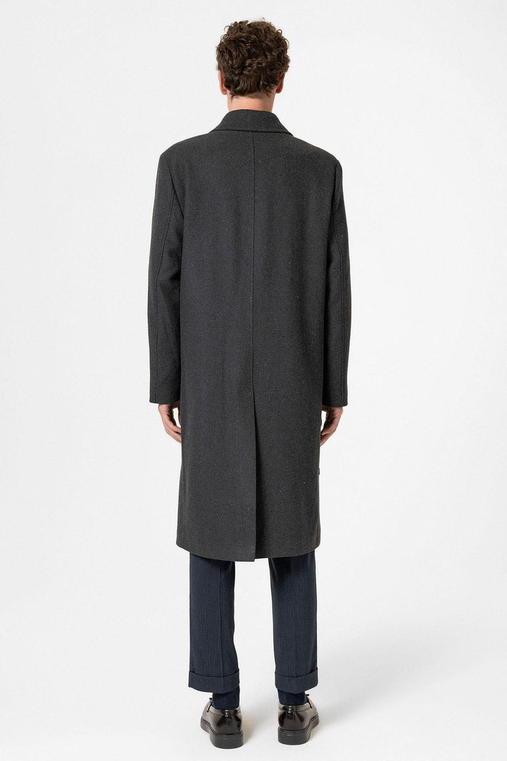 ANT Antioch Anthracite Wool Blend Herringbone Double-Breasted Men's Coat - La Ciotat