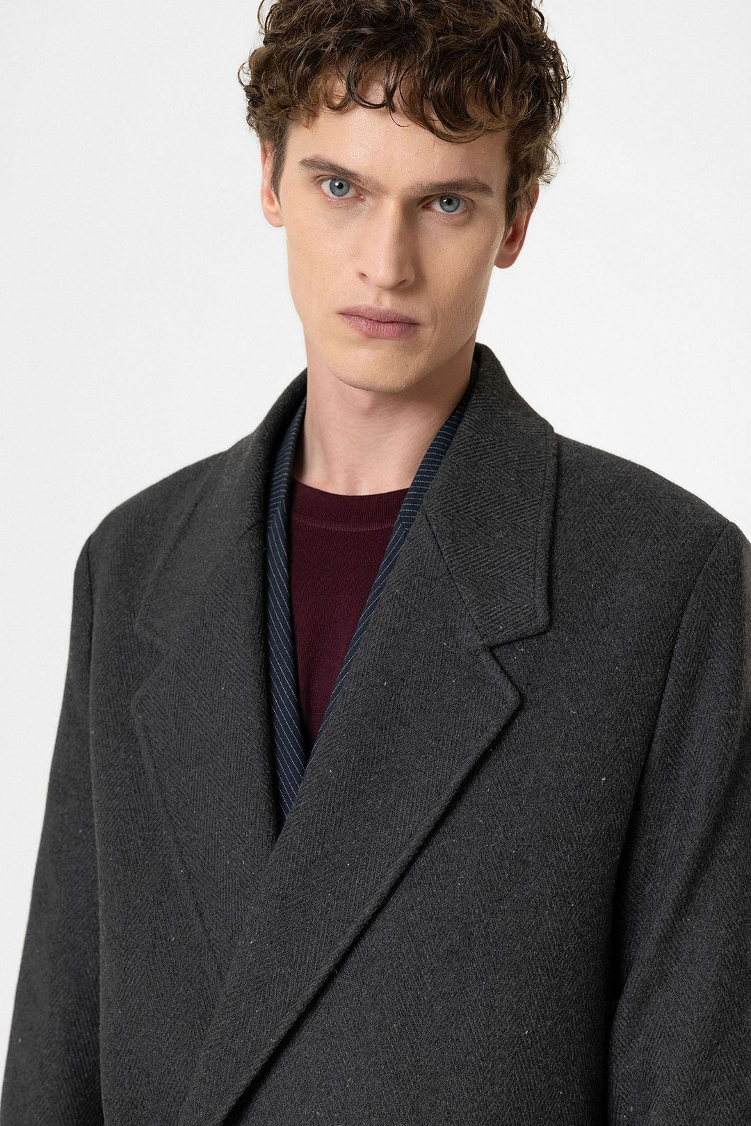 ANT Antioch Anthracite Wool Blend Herringbone Double-Breasted Men's Coat - La Ciotat