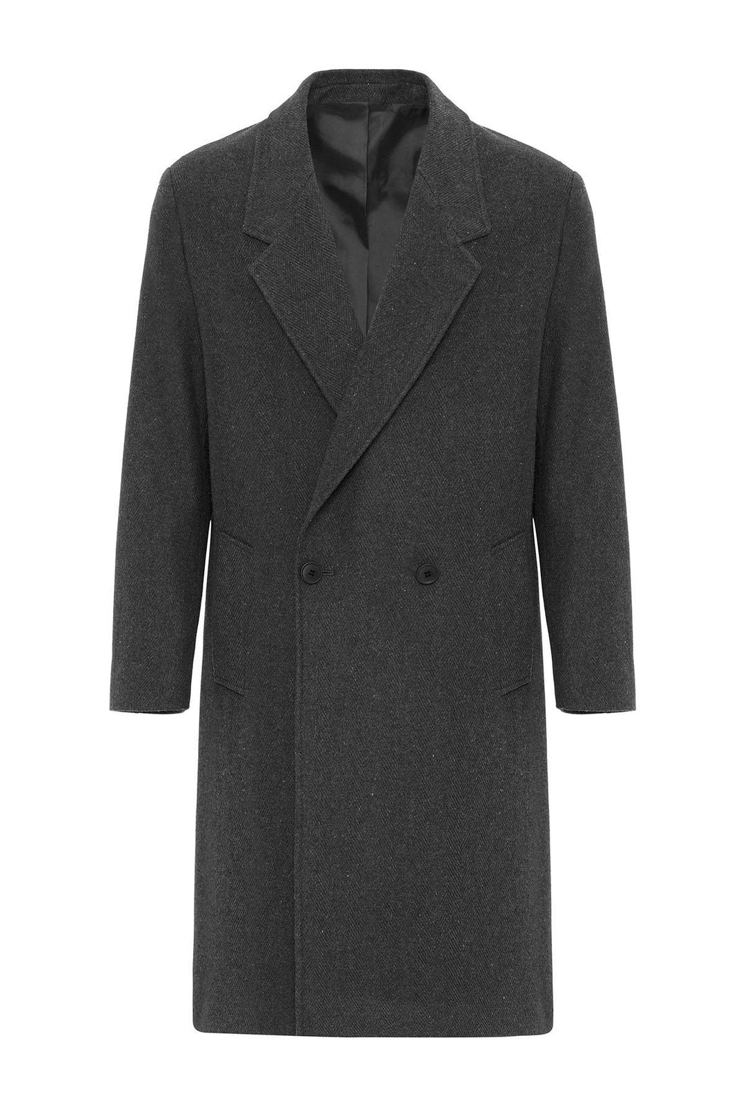 ANT Antioch Anthracite Wool Blend Herringbone Double-Breasted Men's Coat - La Ciotat