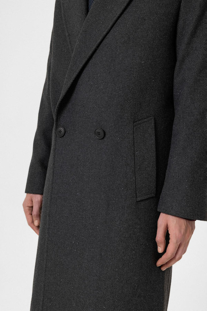 ANT Antioch Anthracite Wool Blend Herringbone Double-Breasted Men's Coat - La Ciotat