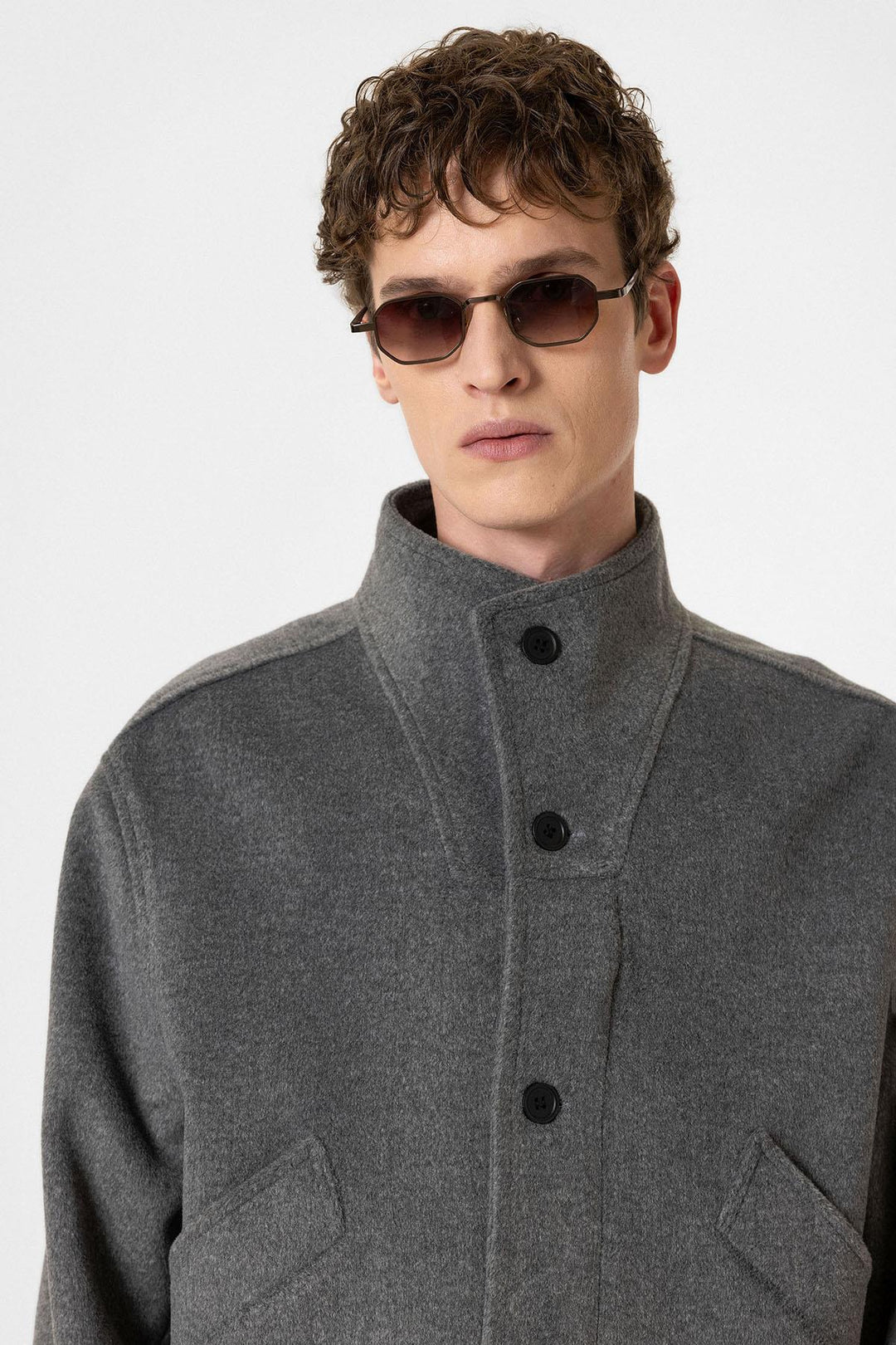 ANT Antioch Anthracite Wool Blend Straight-Collar Men's Coat - Vyshneve