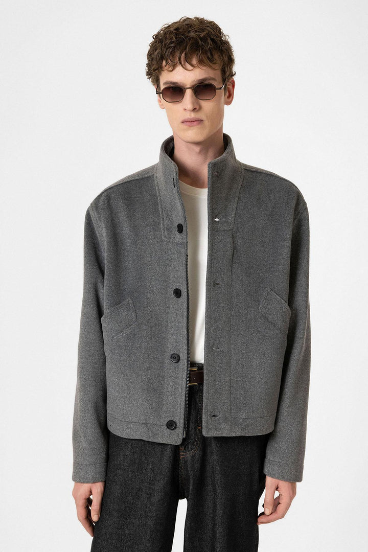 ANT Antioch Anthracite Wool Blend Straight-Collar Men's Coat - Vyshneve