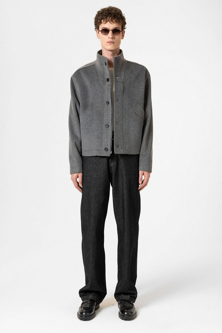 ANT Antioch Anthracite Wool Blend Straight-Collar Men's Coat - Vyshneve