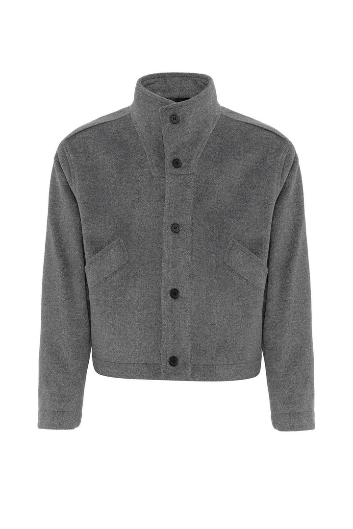 ANT Antioch Anthracite Wool Blend Straight-Collar Men's Coat - Vyshneve