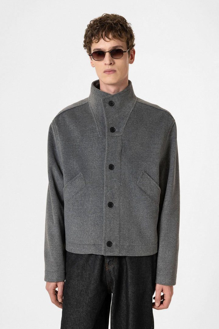 ANT Antioch Anthracite Wool Blend Straight-Collar Men's Coat - Vyshneve