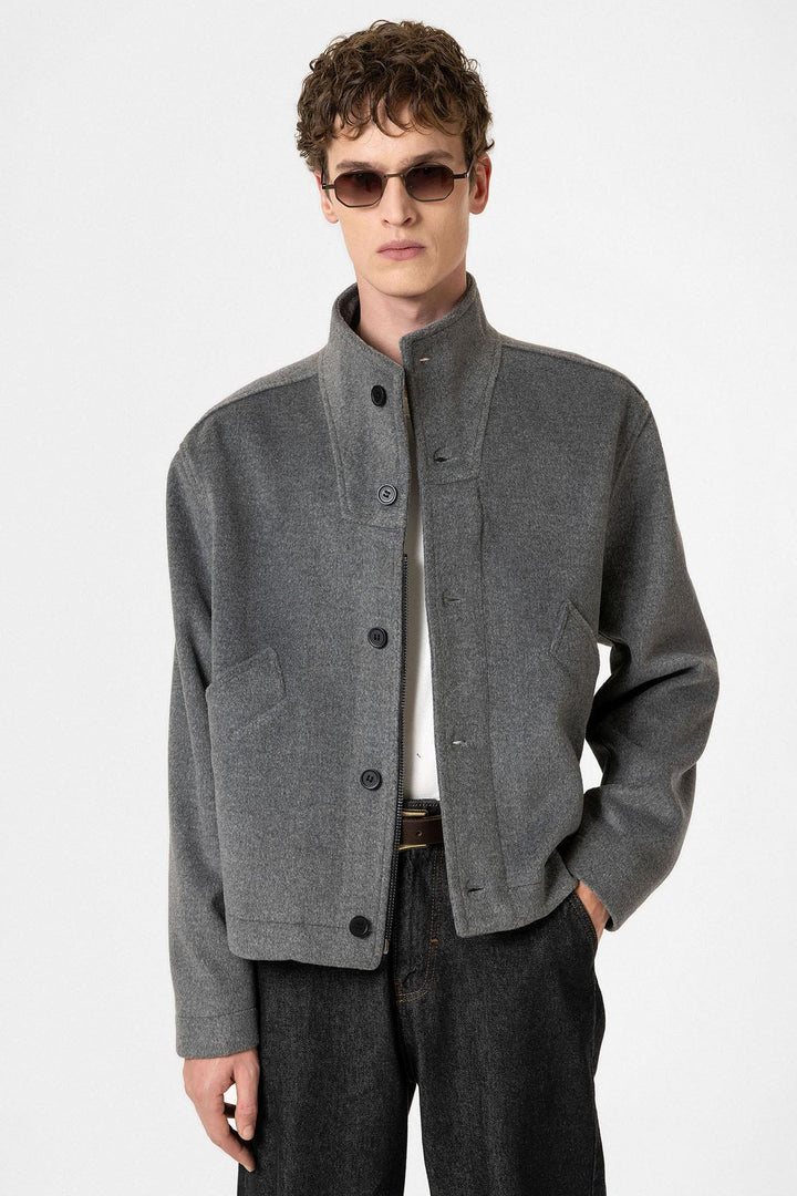 ANT Antioch Anthracite Wool Blend Straight-Collar Men's Coat - Vyshneve