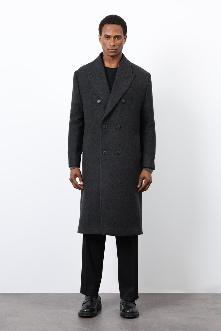 ANT Antioch Anthracite Wool Blend Double-Breasted Men's Coat - Warendorf