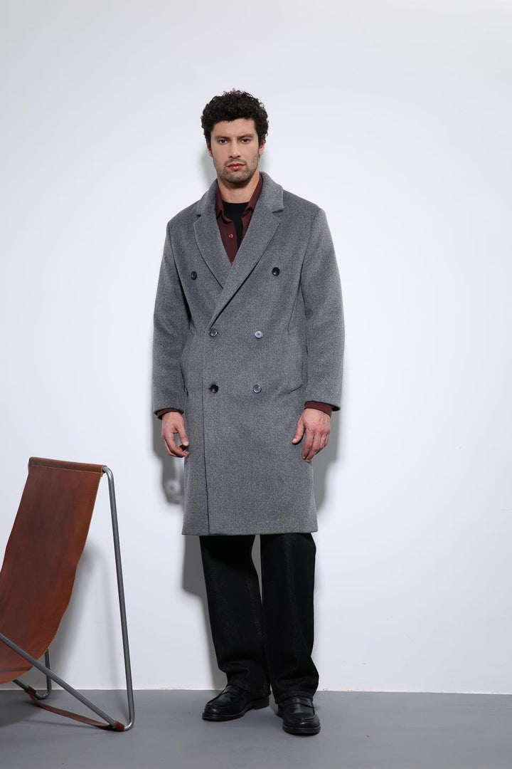 ANT Antioch Anthracite Wool Blend Double-Breasted Men's Coat - Santa Ana