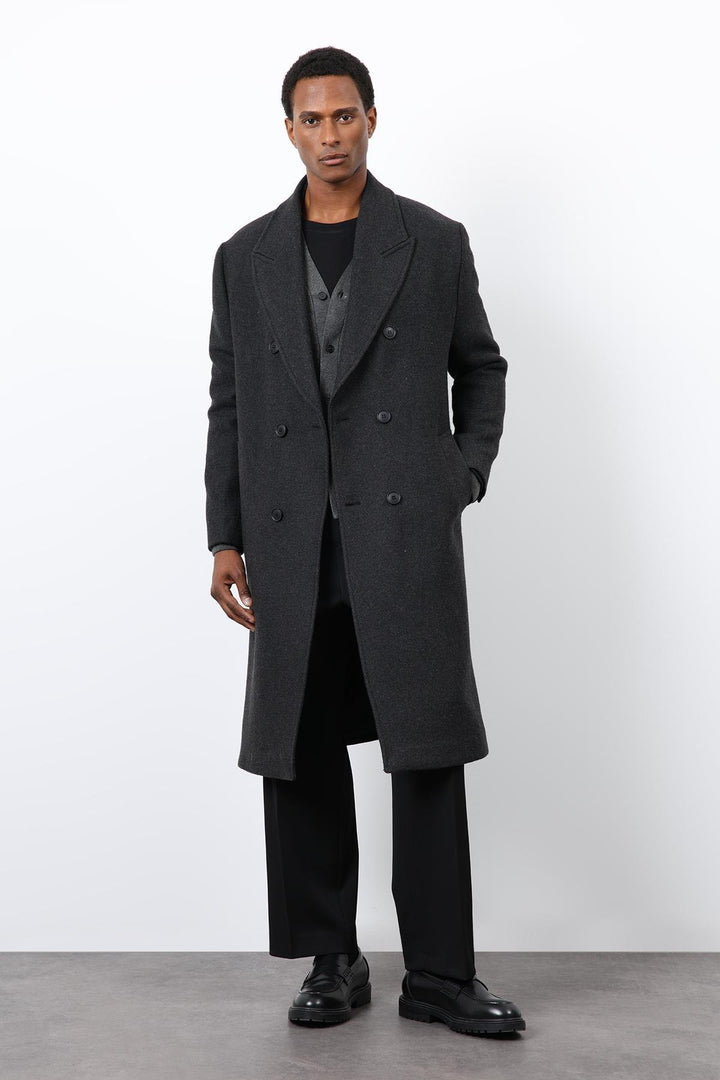 ANT Antioch Anthracite Wool Blend Double-Breasted Men's Coat - Warendorf