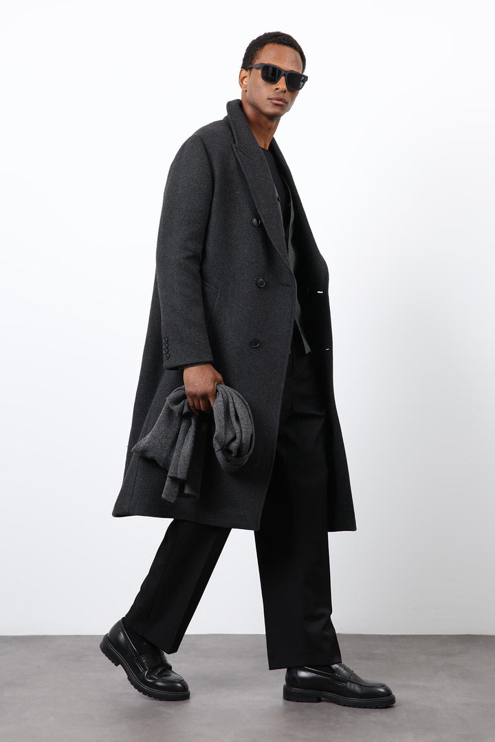 ANT Antioch Anthracite Wool Blend Double-Breasted Men's Coat - Warendorf