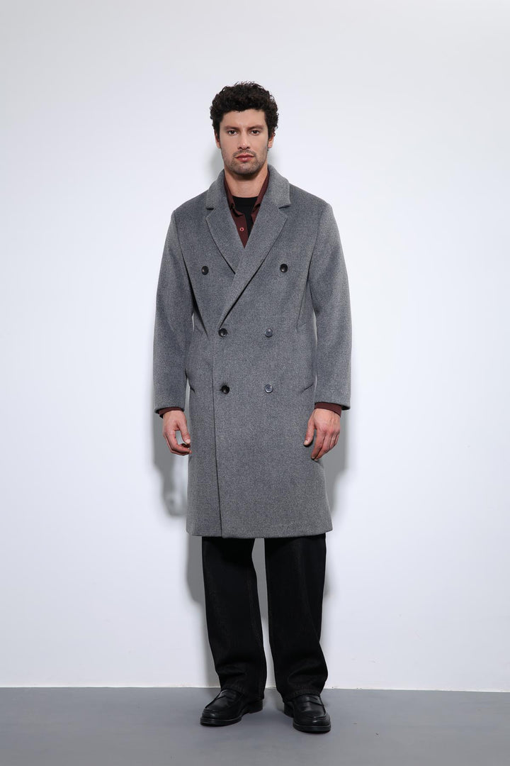 ANT Antioch Anthracite Wool Blend Double-Breasted Men's Coat - Santa Ana