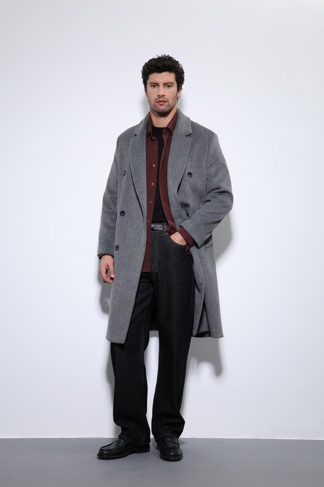 ANT Antioch Anthracite Wool Blend Double-Breasted Men's Coat - Santa Ana
