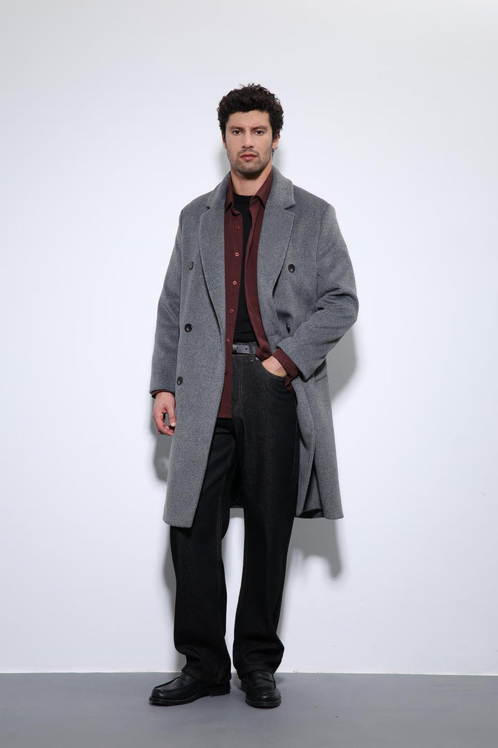 ANT Antioch Anthracite Wool Blend Double-Breasted Men's Coat - Santa Ana