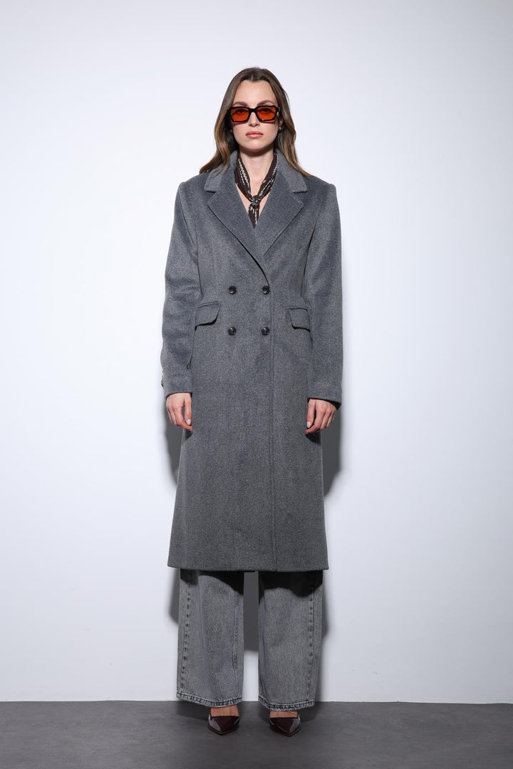 ANT Antioch Anthracite Wool Blend Double-Breasted Women's Coat - Vergína