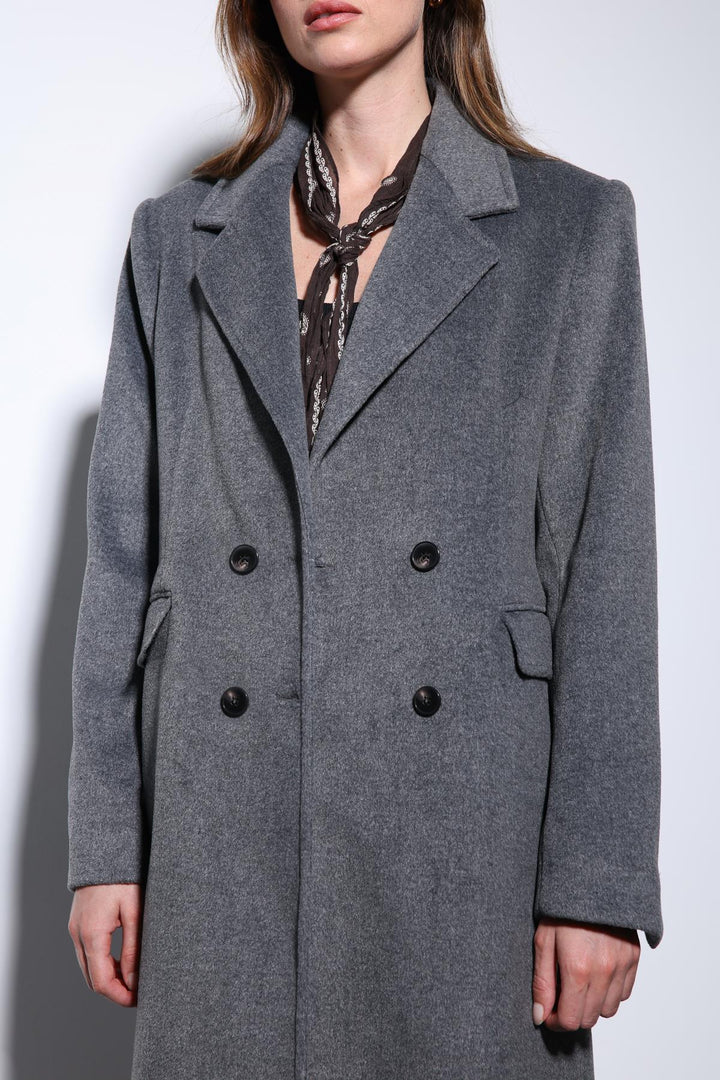 ANT Antioch Anthracite Wool Blend Double-Breasted Women's Coat - Vergína