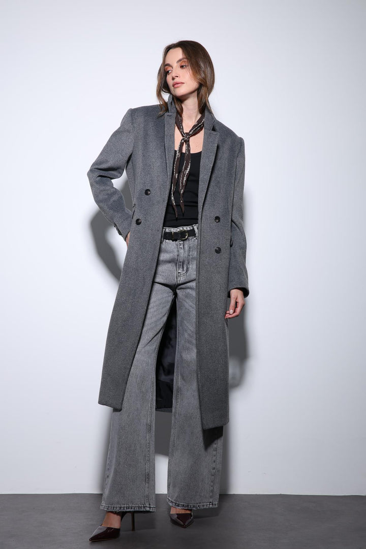 ANT Antioch Anthracite Wool Blend Double-Breasted Women's Coat - Vergína