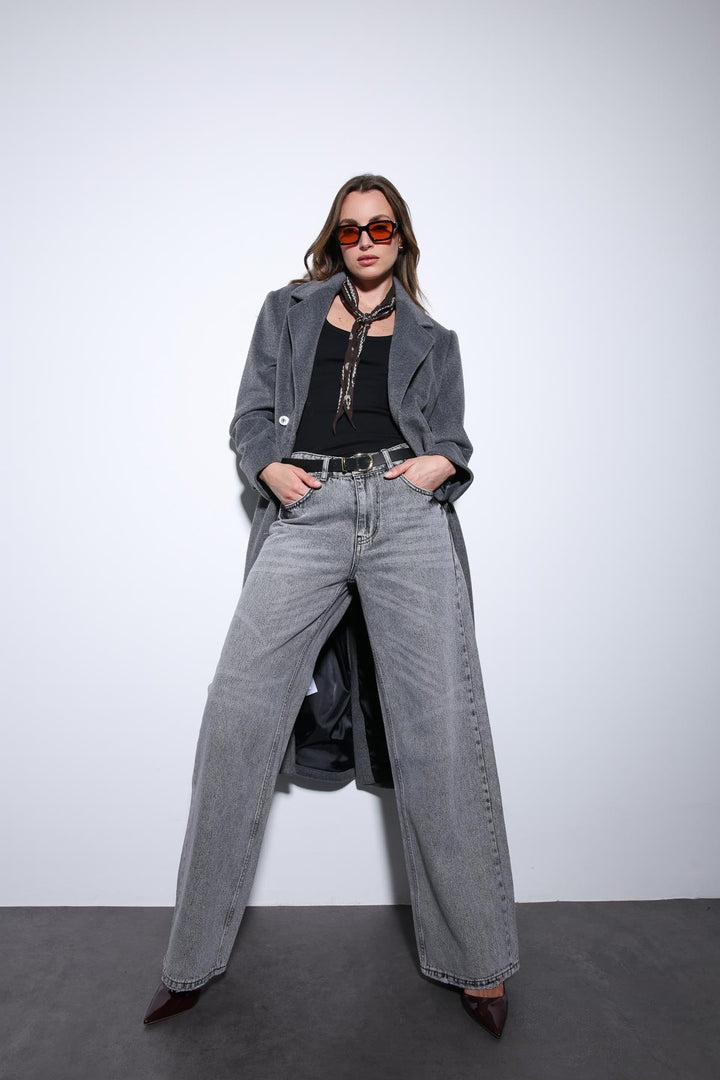 ANT Antioch Anthracite Wool Blend Double-Breasted Women's Coat - Vergína