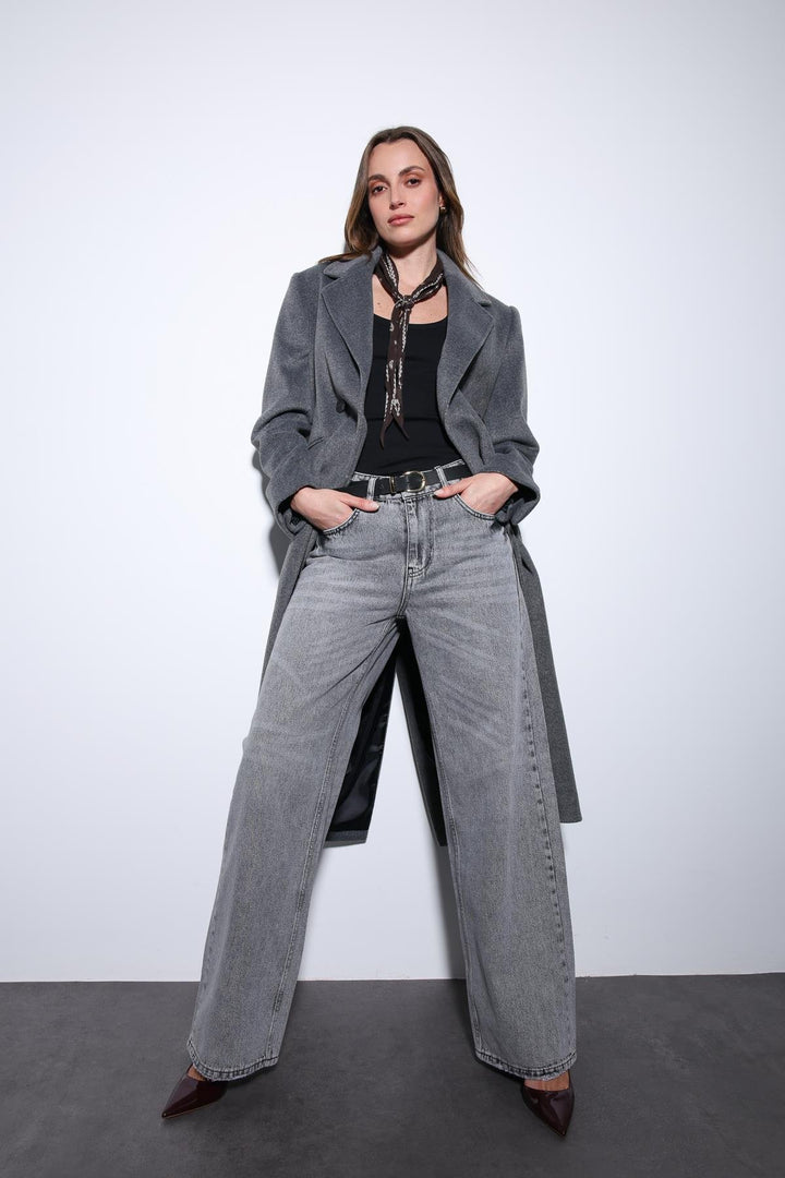 ANT Antioch Anthracite Wool Blend Double-Breasted Women's Coat - Vergína