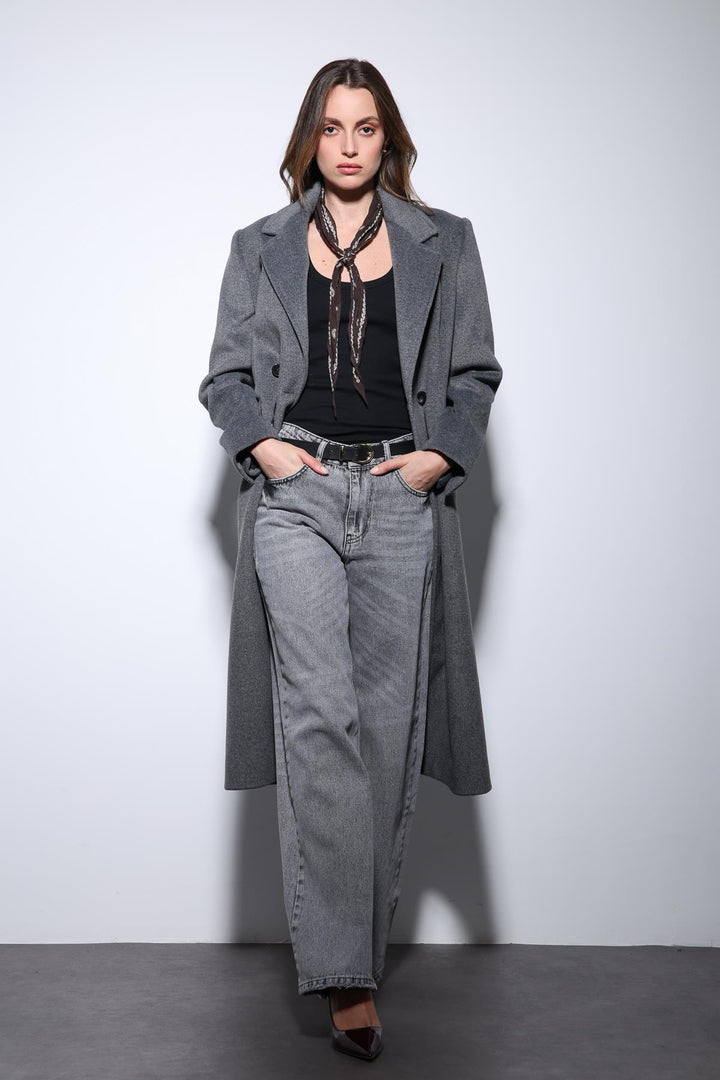 ANT Antioch Anthracite Wool Blend Double-Breasted Women's Coat - Vergína