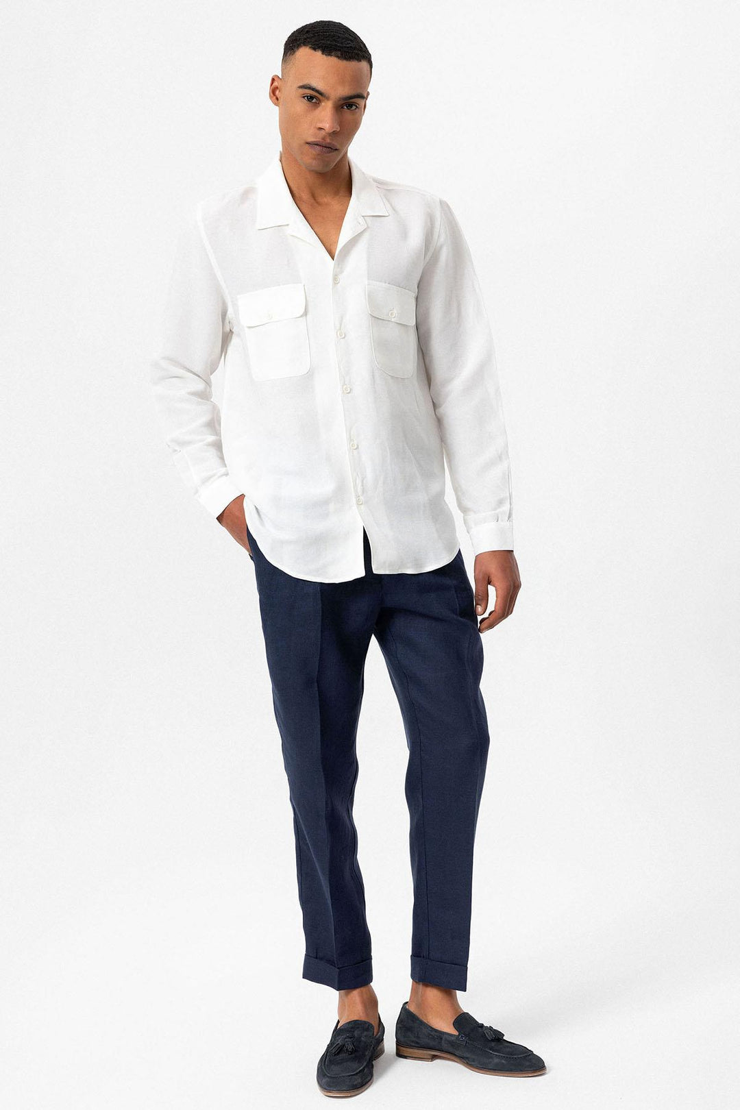 ANT Camp  Collar Linen Blend Long Sleeve Men's Shirt - Bârlad