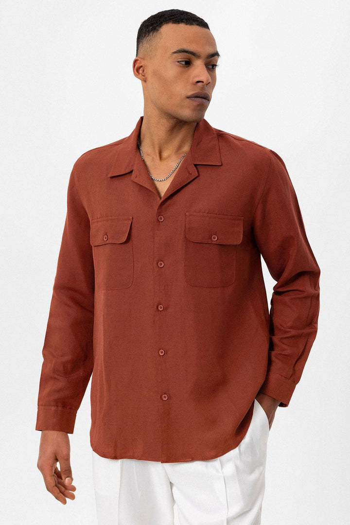 ANT Camp  Collar Linen Blend Long Sleeve Men's Shirt - Martínez de la Torre