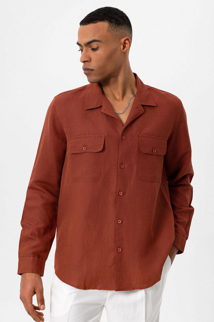 ANT Camp  Collar Linen Blend Long Sleeve Men's Shirt - Martínez de la Torre