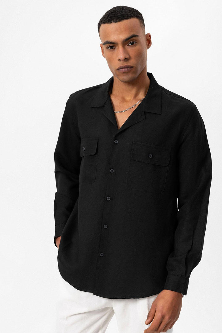 ANT Camp  Collar Linen Blend Long Sleeve Men's Shirt - Willenhall