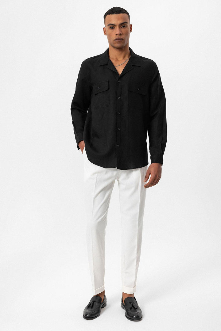 ANT Camp  Collar Linen Blend Long Sleeve Men's Shirt - Willenhall