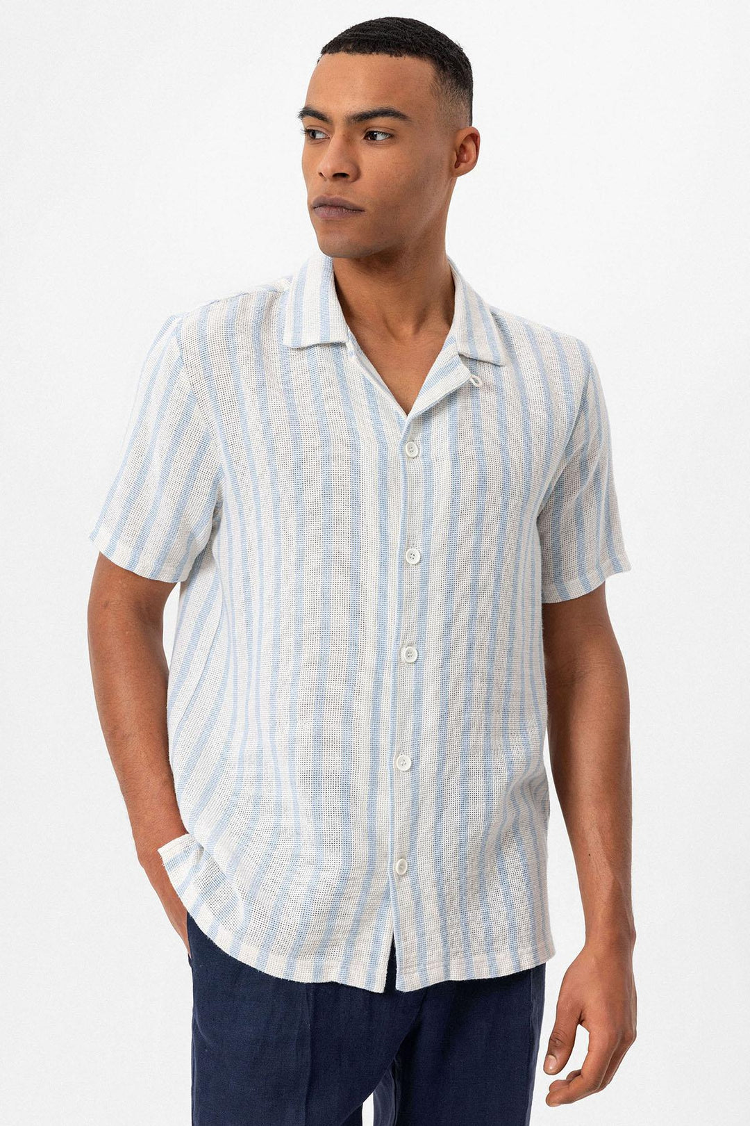ANT Camp  Collar Knitted Short Sleeve Men's Shirt - Manresa