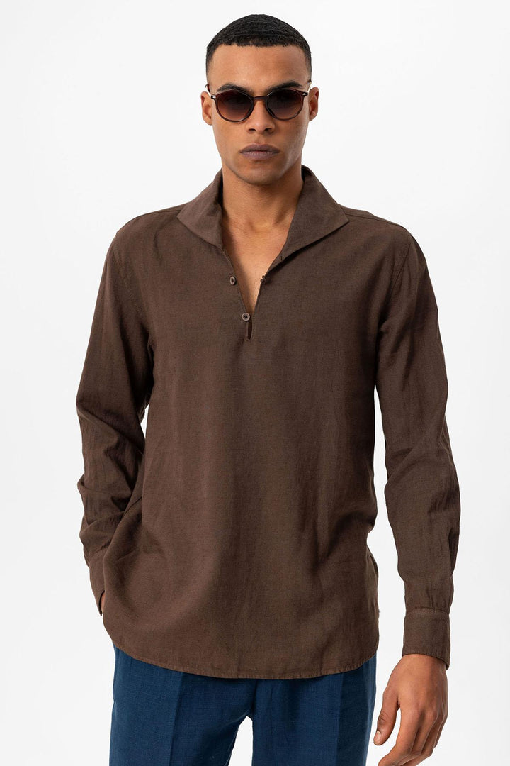 ANT Open Collar Men's Shirt with Button Closure - Streamwood