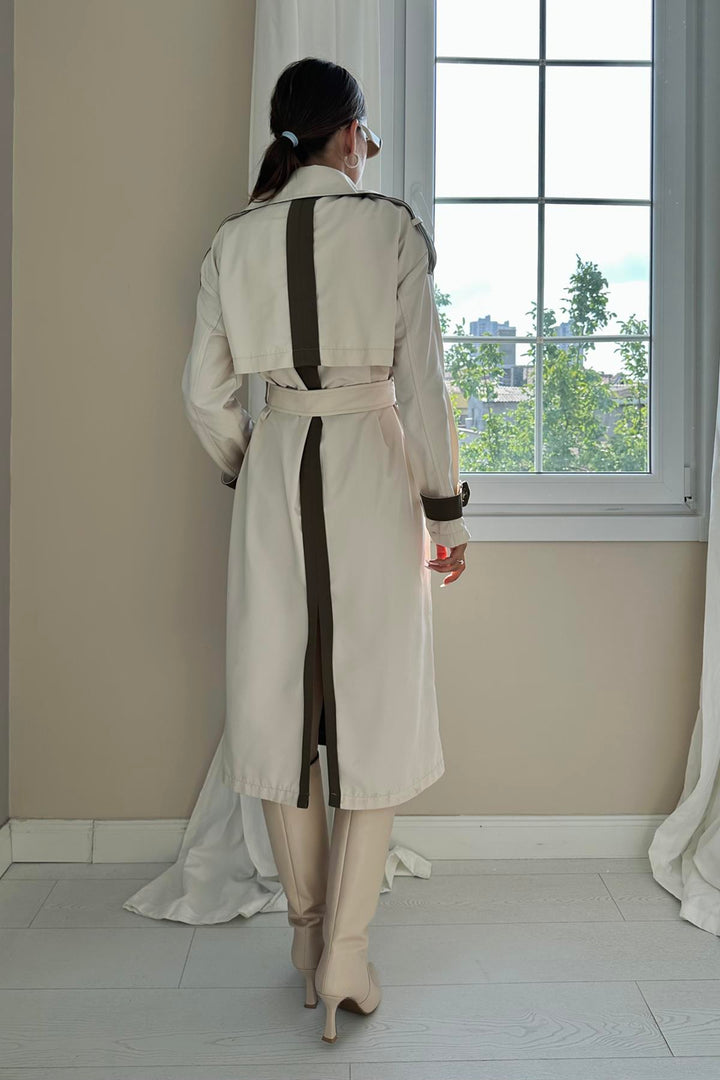 ELS Back Striped and Belted Trench Coat - Beige - Fairbanks
